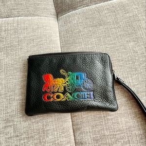 Coach Horse and Carriage Wristlet, black and multi color